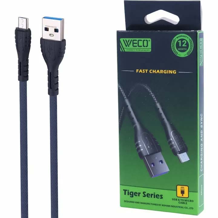 کابل میکرو یو اس بی فست شارژ وکو (WECO) مدل Tiger WE-47 طول ۱ متر